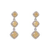 14K Gold Cushion Yellow Diamond Three Drop Earrings